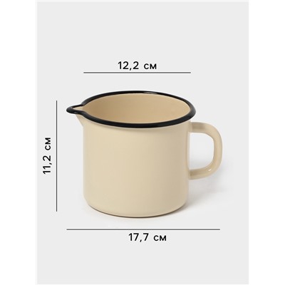 Кружка эмалированная, 1 л, с носиком, без декора, цвет слоновой кости