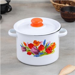 Кастрюля эмалированная «Тюльпан Май», 3.5 л, d=21 см, цилиндрическая, белая