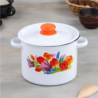 Кастрюля эмалированная «Тюльпан Май», 3.5 л, d=21 см, цилиндрическая, белая