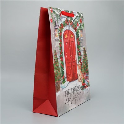 Пакет подарочный новогодний крафтовый «Новогодний дом», L 31×40×11.5 см