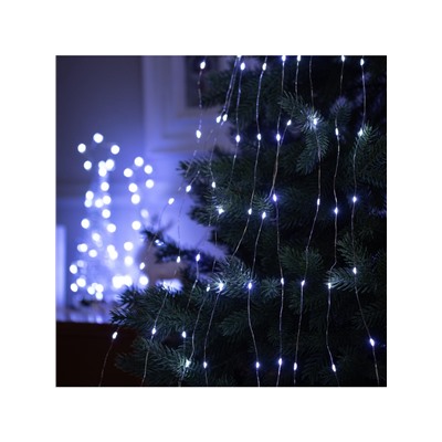 Гирлянда «Конский хвост» 10 нитей по 1 м, IP20, серебристая нить, 100 LED, 2 режима, батарейки AAх3 (нет в комплекте), свечение белое