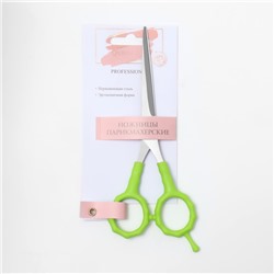 Ножницы парикмахерские с упором, лезвие — 7 см, салатовые, серебристые