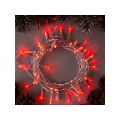 Гирлянда «Нить» 5 м, IP20, прозрачная нить, 50 LED, 8 режимов, 220 В, свечение красное