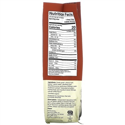 Teeccino, Mushroom Herbal Coffee, Reishi Eleuthero, Dark Roast, Caffeine Free, 10 oz (284 g)