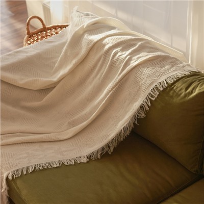 Плед с бахромой SL Home Mosaic, 130×180 см, белый