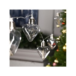 Гирлянда «Нить» 3 м с насадками «Лампочки сердца», IP20, прозрачная нить, 80 LED, свечение тёплое белое, 8 режимов, 220 В