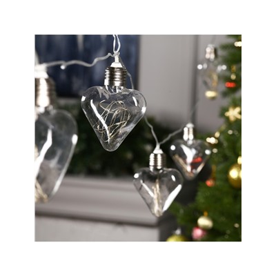 Гирлянда «Нить» 3 м с насадками «Лампочки сердца», IP20, прозрачная нить, 80 LED, свечение тёплое белое, 8 режимов, 220 В