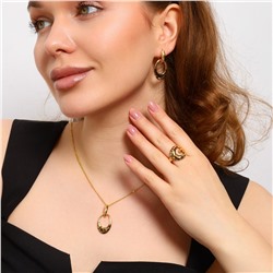Комплект ювелирной бижутерии Итальянское золото (покрытие желтое 14к), серьги, кулон и кольцо 17 р с леопардовым принтом, арт.213.634-17