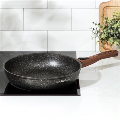 Сковорода KUKMARA Granit ultra original, d=28 см, съёмная ручка, антипригарное покрытие, алюминий, чёрная