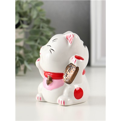 Копилка для денег «Манэки-нэко - иероглиф удача», розовый, 7.2×8.3×10 см