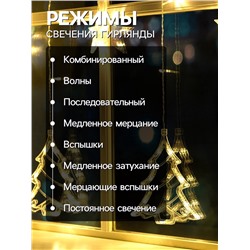 УЦЕНКА Гирлянда «Бахрома», 2.4×0.9 м, с насадками «Ёлки», IP20, 138 LED, 220 В, 8 режимов, прозрачная нить, свечение тёплое белое