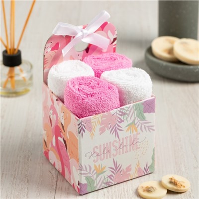 Салфетки махровые декоративные «Этель» Tropic, 4 шт., 30×30 см, хлопок 100%, розовые/белые