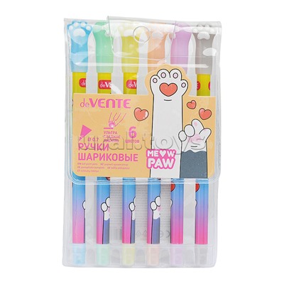 Набор ручек шариковых "Meow Paw" 6 цветов, d=0,7 мм, пластиковый корпус