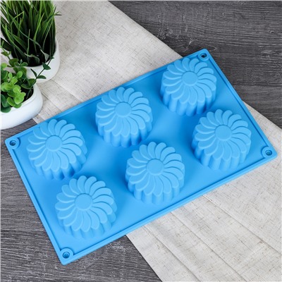 Форма для выпечки 6 ячеек силиконовая Цветы Ромашка 3,5 см / HL-069 /уп 200/ 0,11/ 26*16*3,5