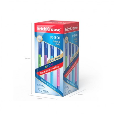 Ручка шариковая R-301"Неон"0.7мм 42751синяя с резиновым хватом ErichKrause