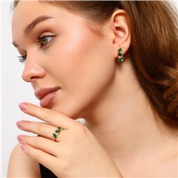 Комплект ювелирной бижутерии Дубайское золото серьги и кольцо 17 р, покрытие позолота, вставка: фианиты, цвет: зеленый, арт.213.673-17
