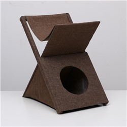 Домик для кошек с когтеточкой «Икс», раскладной с гамаком, ковролин, микс цветов