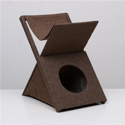 Домик для кошек с когтеточкой «Икс», раскладной с гамаком, ковролин, микс цветов