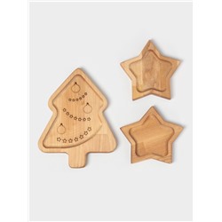 Подарочный набор деревянной посуды Adelica «Волшебство», менажницы: ёлка 24×18.5×1.8 см, звезда 15×15×1.8 см, масло 100 мл, в подарочной коробке
