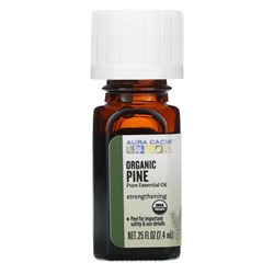 Aura Cacia, чистое эфирное масло, органическое сосновое масло, 7,4 мл (0,25 жидк. унции)