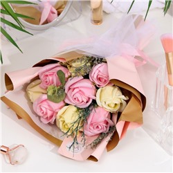 Букет из мыльных роз, розово-желтый, 9 шт.