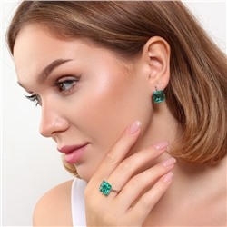 Комплект ювелирная бижутерия серьги и кольцо 18 р, покрытие: посеребрение, вставка: фианиты, цвет: морская волна, арт.215.451-18