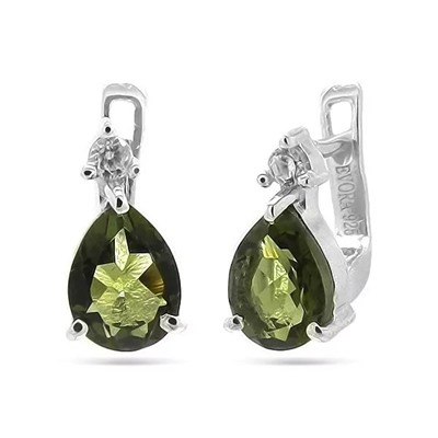 Серьги из серебра оливковая шпинель, Трель