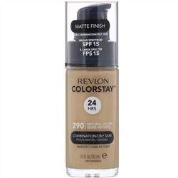 Revlon, Тональная основа Colorstay Makeup для комбинированной и жирной кожи, SPF 15, оттенок 290 «Натуральная охра», 30 мл