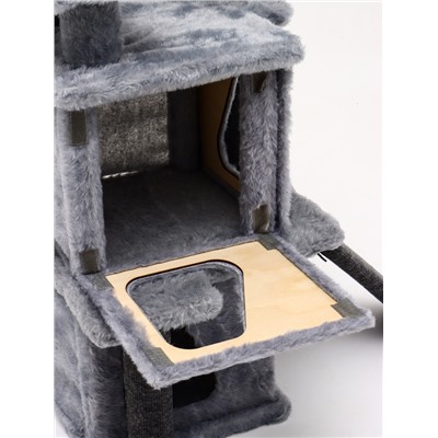Домик для кошек с когтеточкой, 33×40×103 см, квадратный, ковролин, серый