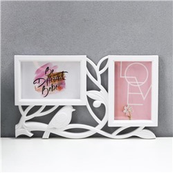 Фоторамка - коллаж на 2 фото 10×15 см «Птица счастья», пластик, белая, 21×35 см