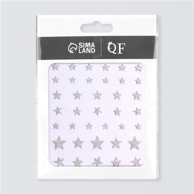 Наклейки для ногтей «Звёзды», с блёстками, серебристые