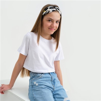 Футболка для девочки укороченная KAFTAN: Basic line, белая, размер 28, рост 86-92 см