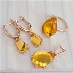 Комплект ювелирная бижутерия коллекция  "Дубай" серьги, кулон и кольцо 17 р, покрытие: позолота, вставка: пластик, цвет: желтый, арт.215.421-17