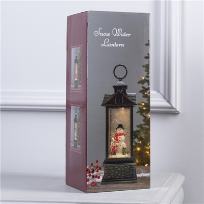 Светодиодная фигура «Фонарь со снеговиком» 10.3×31×10.3 см, пластик, от батареек ААх3, USB, свечение тёплое белое