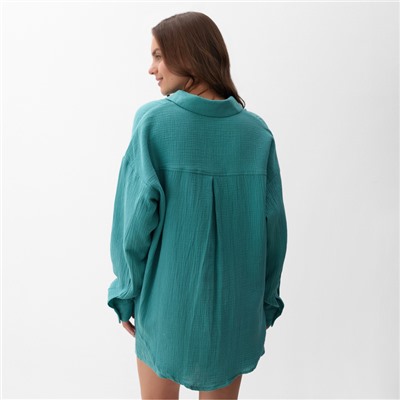 Рубашка женская оверсайз MIST Muslin, размер 42, бирюзовая