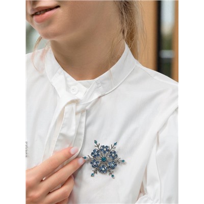Брошь новогодняя «Снежинка», синяя в серебре