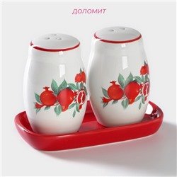 Набор для специй Доляна «Гранат», солонка, перечница 130 мл, на подставке, доломит, белый, красный