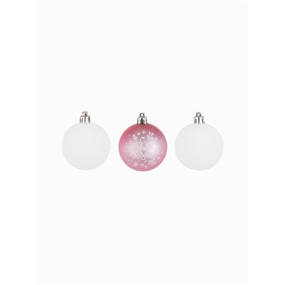 Шары ёлочные «С Новым годом!», пластик, d=6, 3 шт., розовый, белый