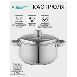 Кастрюля Катунь «Гретта», 4.5 л, d=22 см, капсульное дно, индукция, нержавеющая сталь