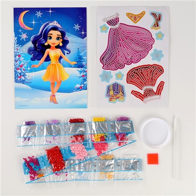 Алмазная мозаика с частичным заполнением для детей. Наряди персонажа на новый год «Снежная красавица»