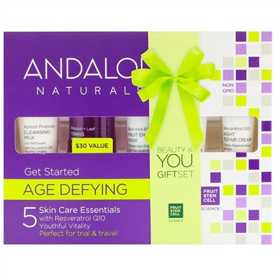 Andalou Naturals, начальный комплект, набор омолаживающих средств для ухода за кожей из 5 предметов