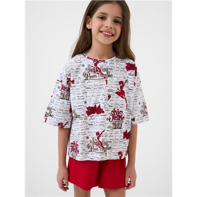 Комплект трикотажный для девочек: фуфайка (футболка), шорты