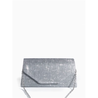 Сумка-клатч на магните, длинная цепь, цвет серебристый