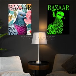 Картина по номерам 40х50 "Фэшн-голубь" со светящейся краской  (24 цветов)