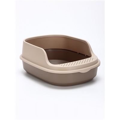 Лоток для кошек Фур-Мур 48×35.5 см с высоким бортом + совок, Soft-touch, капучино