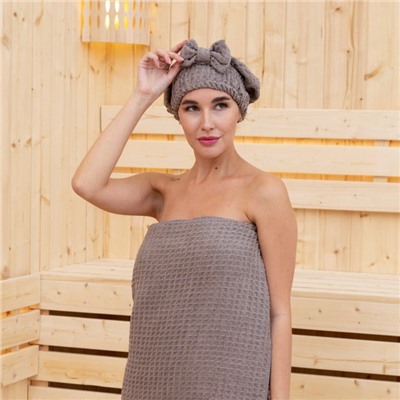 Набор для бани и ванной Этель «Вафля» полотенце 70×140 см+чалма 21×25 см, цв.коричневый