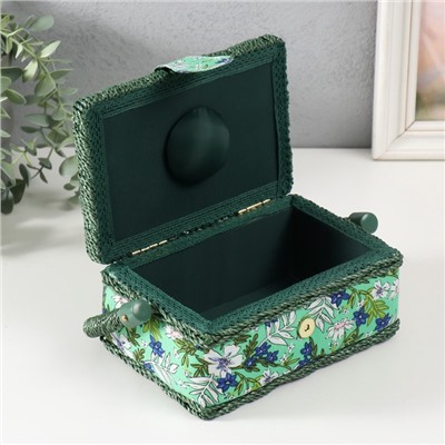 Шкатулка для рукоделия и шитья «Полевые цветы на зелёном», хранение ниток, иголок, мелочи, 18×12×9.5 см