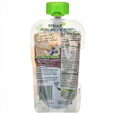 Sprout Organic, Baby Food, 6 Months & Up, Blueberry, Banana, Oatmeal, 3.5 oz (99 g)