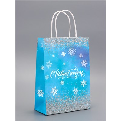 Пакет бумажный подарочный новогодний крафт «Волшебство» 18×8×25 см