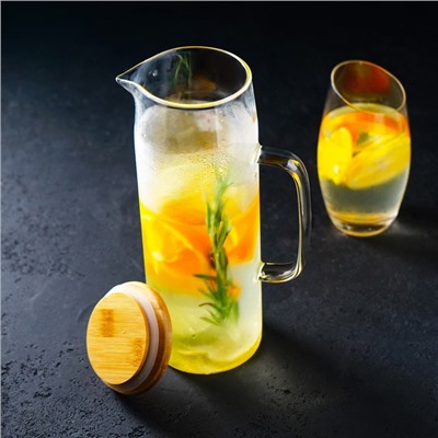 Кувшин стеклянный с бамбуковой крышкой Magistro «Эко», 1.3 л